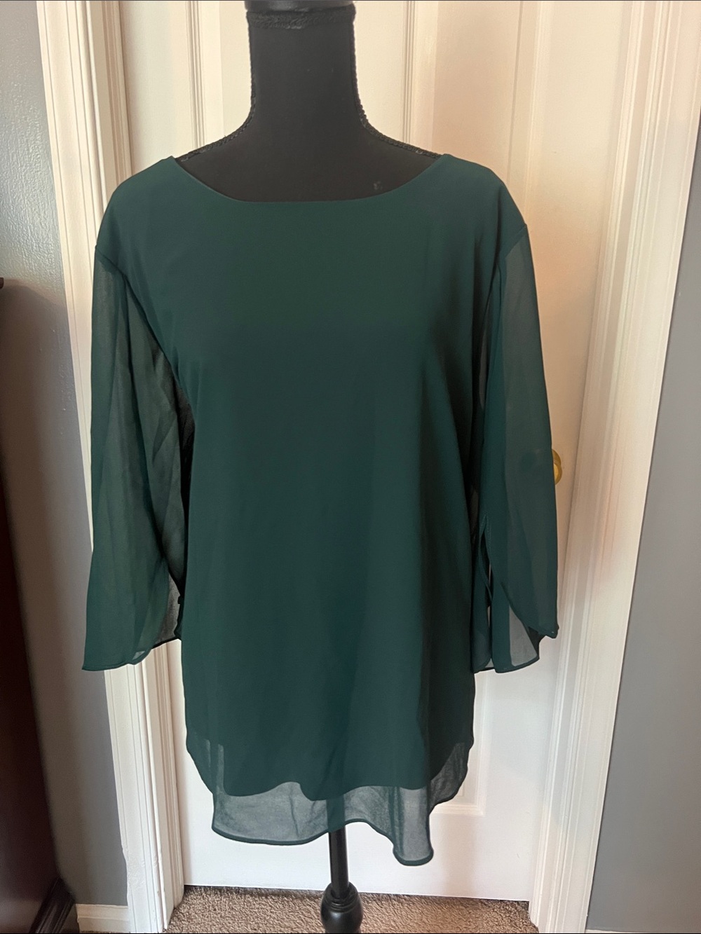 Women's Forest Green Chiffon Overlay Top